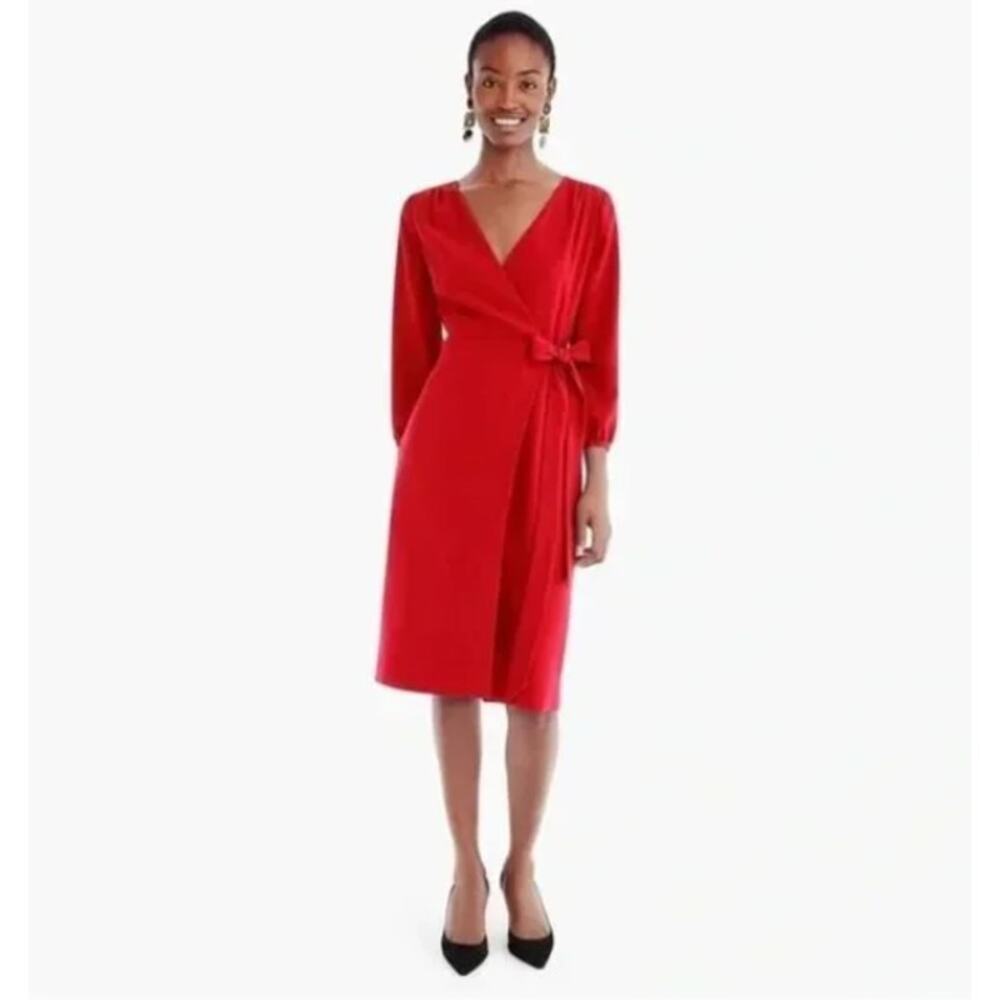 J. Crew Crepe Wrap Dress in Festive Red Size 4 - Picture 1 of 9